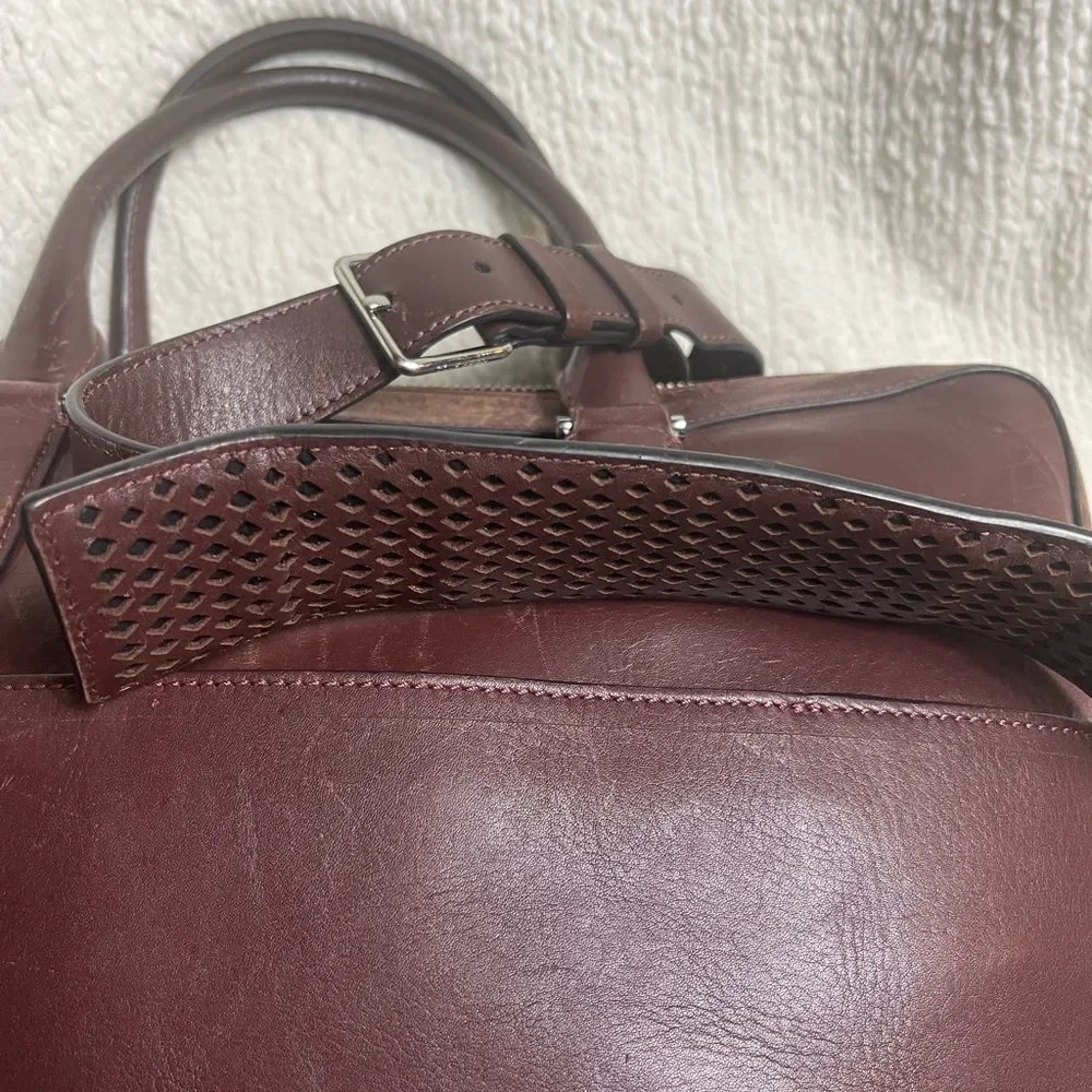 Cole Haan leather deep Brown Hamilton laptop bag with silver tone hardwares